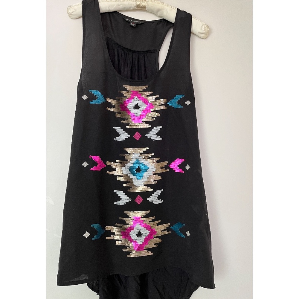 Rock & Republic Native Funk & Flash Sequins Black Tank Top Sleeveless Shirt S